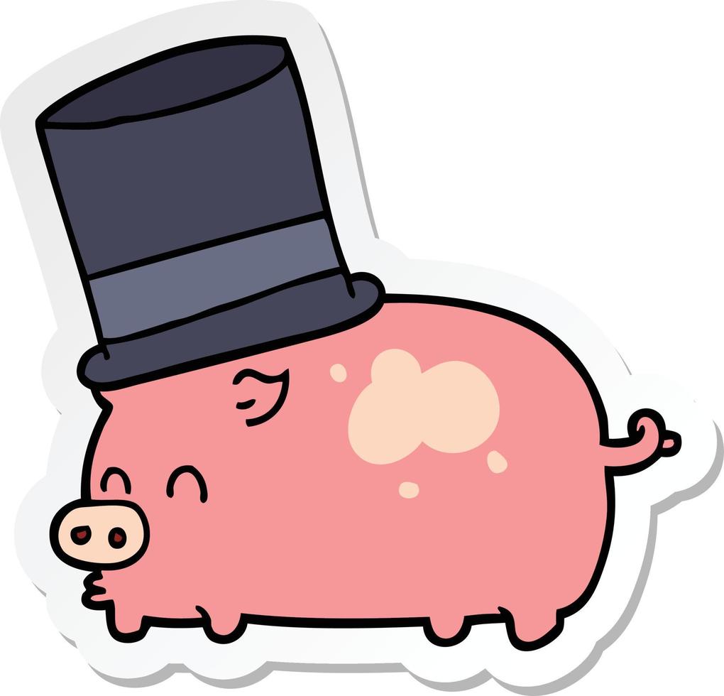 pegatina de un cerdo de dibujos animados con sombrero de copa vector