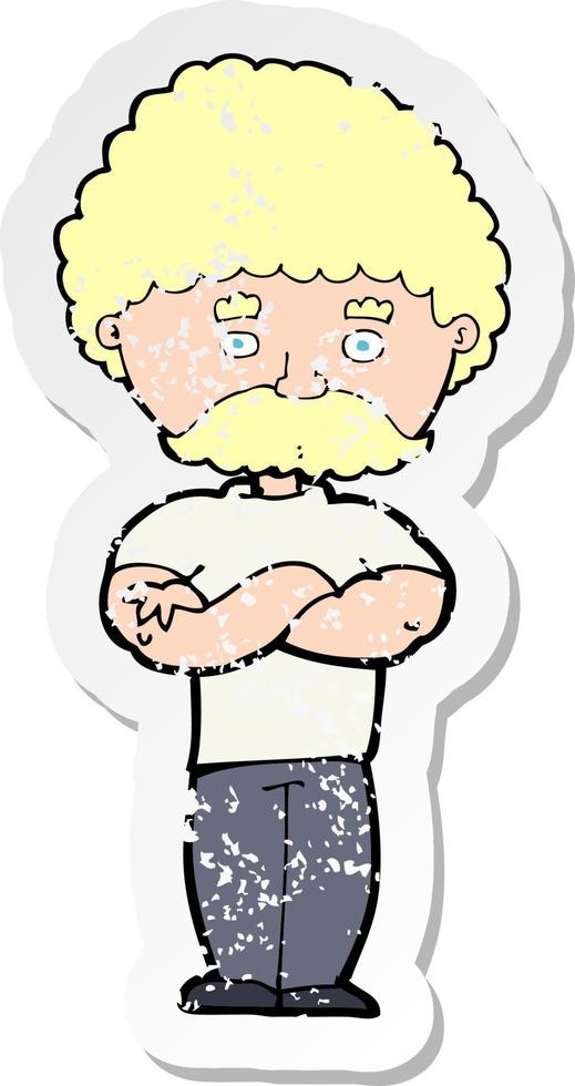 retro distressed sticker of a cartoon dad with folded arms vector