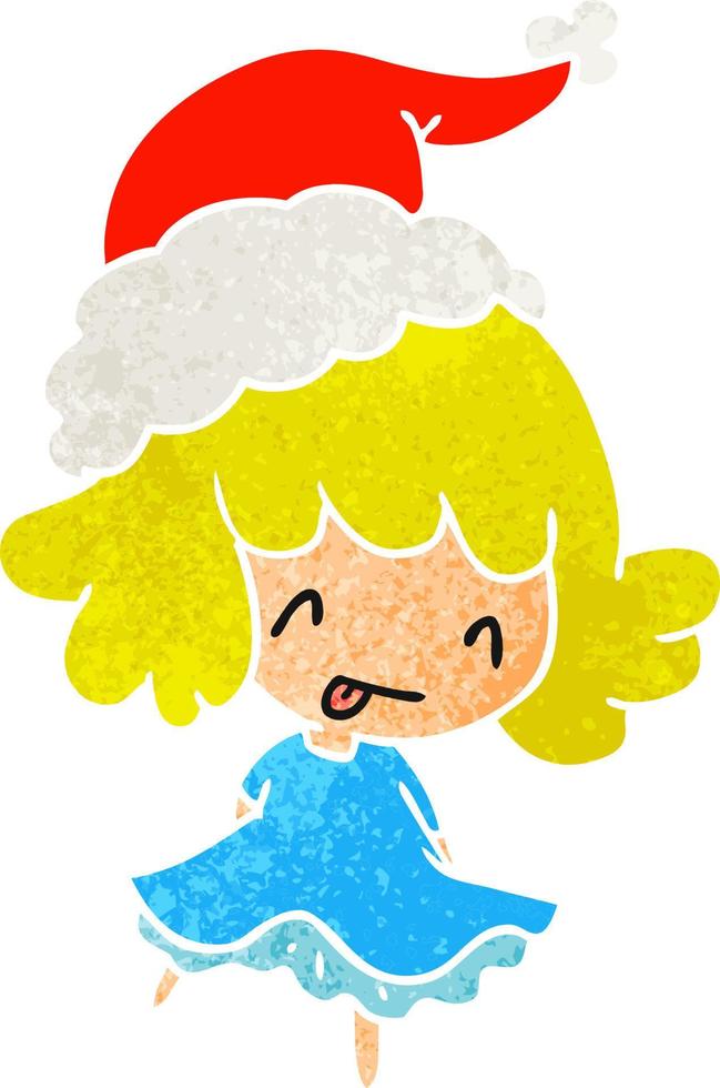 christmas retro cartoon of kawaii girl vector