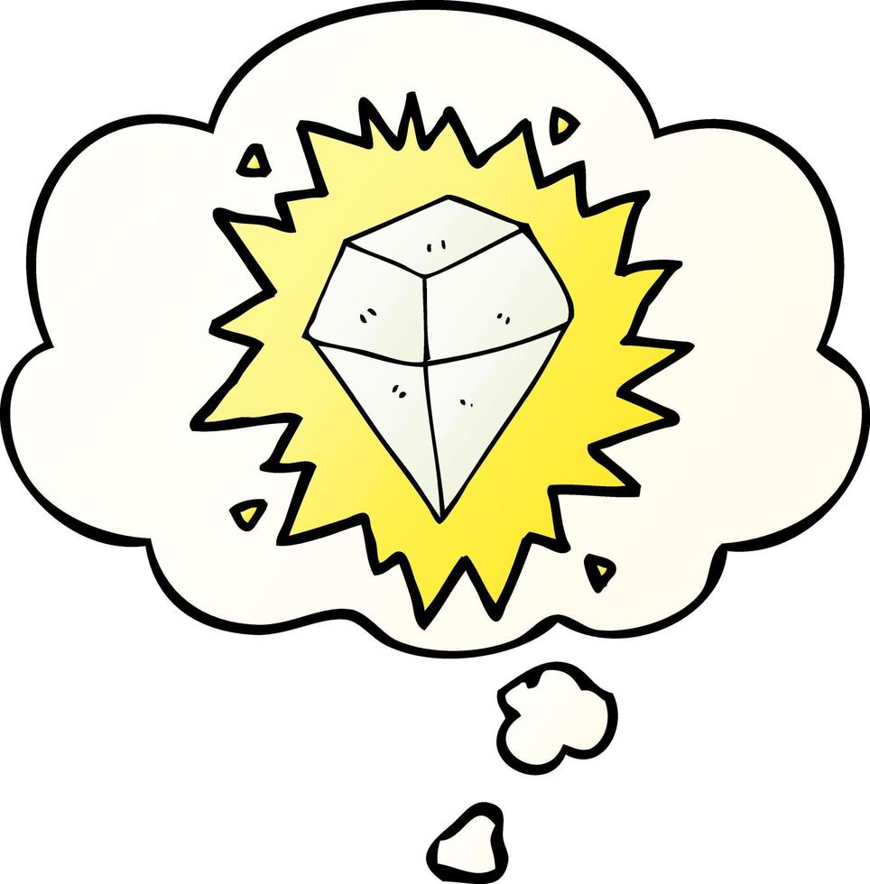 cartoon shining crystal and thought bubble in smooth gradient style vector