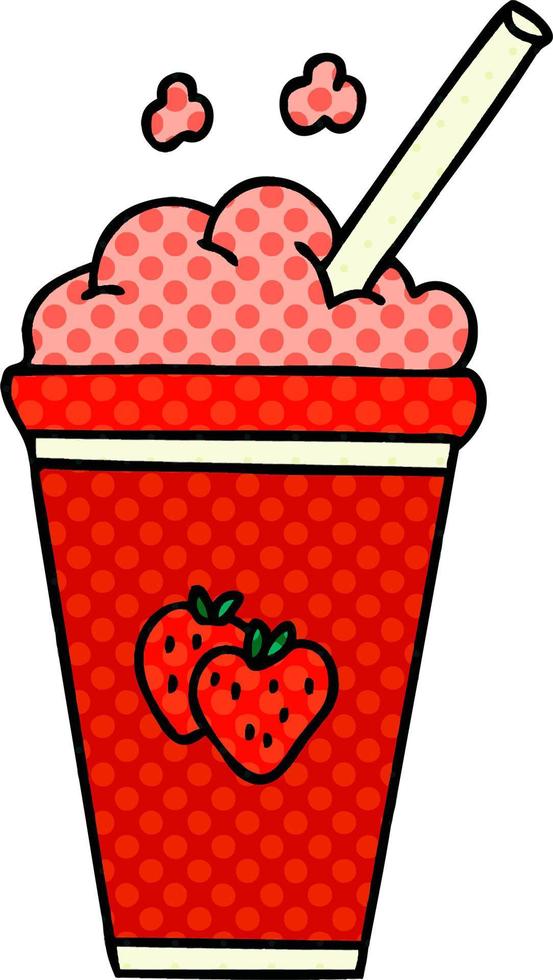 quirky comic book style cartoon strawberry milkshake vector