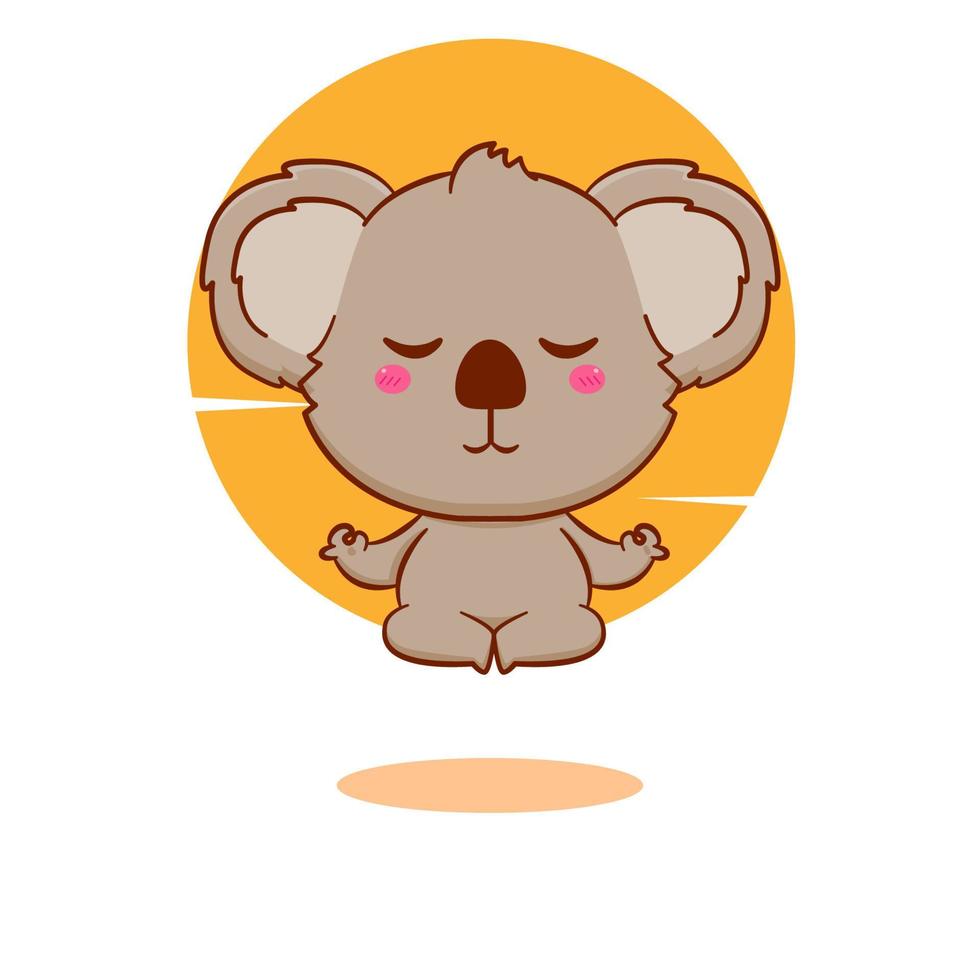 lindo bebé de dibujos animados koala practicando yoga. ilustración de diseño de mascota dibujada a mano. vector