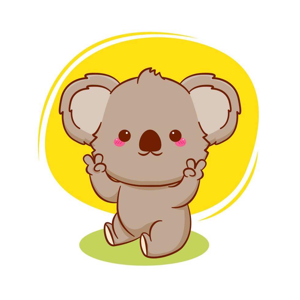 Cute cartoon happy baby koala. Hand drawn mascot design illustration. vector