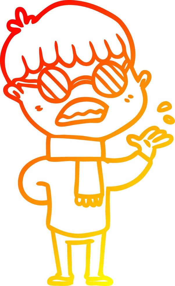 warm gradient line drawing cartoon boy wearing spectacles vector