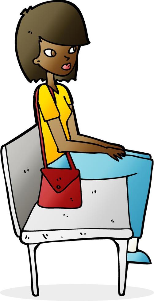 cartoon woman sitting on bench vector
