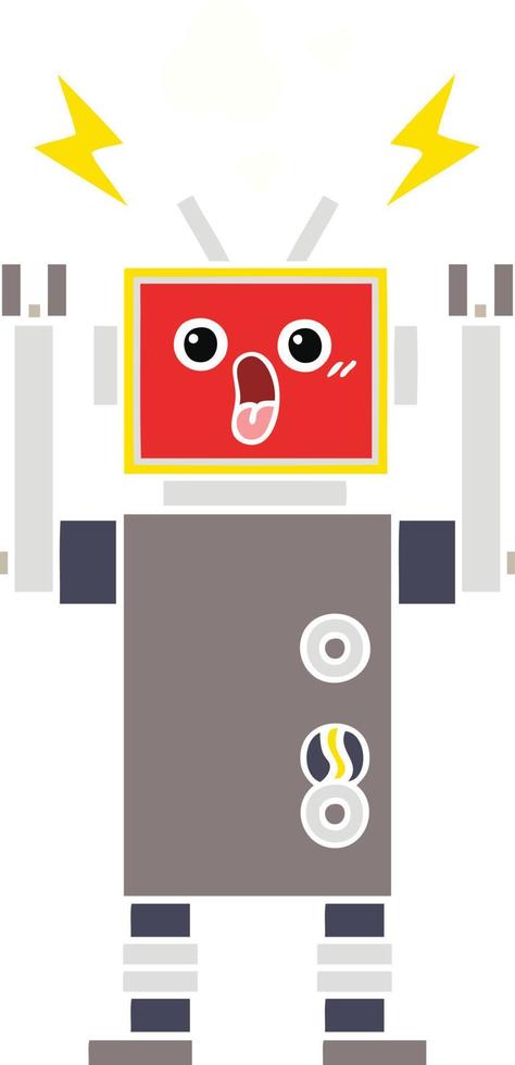 flat color retro cartoon robot malfunction vector