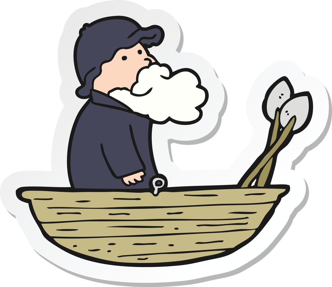 sticker of a cartoon fisherman vector