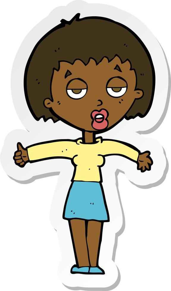 sticker of a cartoon bored woman vector