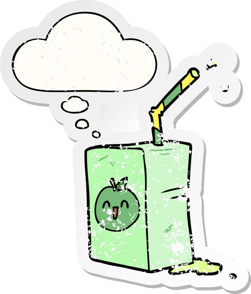 cartoon juice box and thought bubble as a distressed worn sticker vector