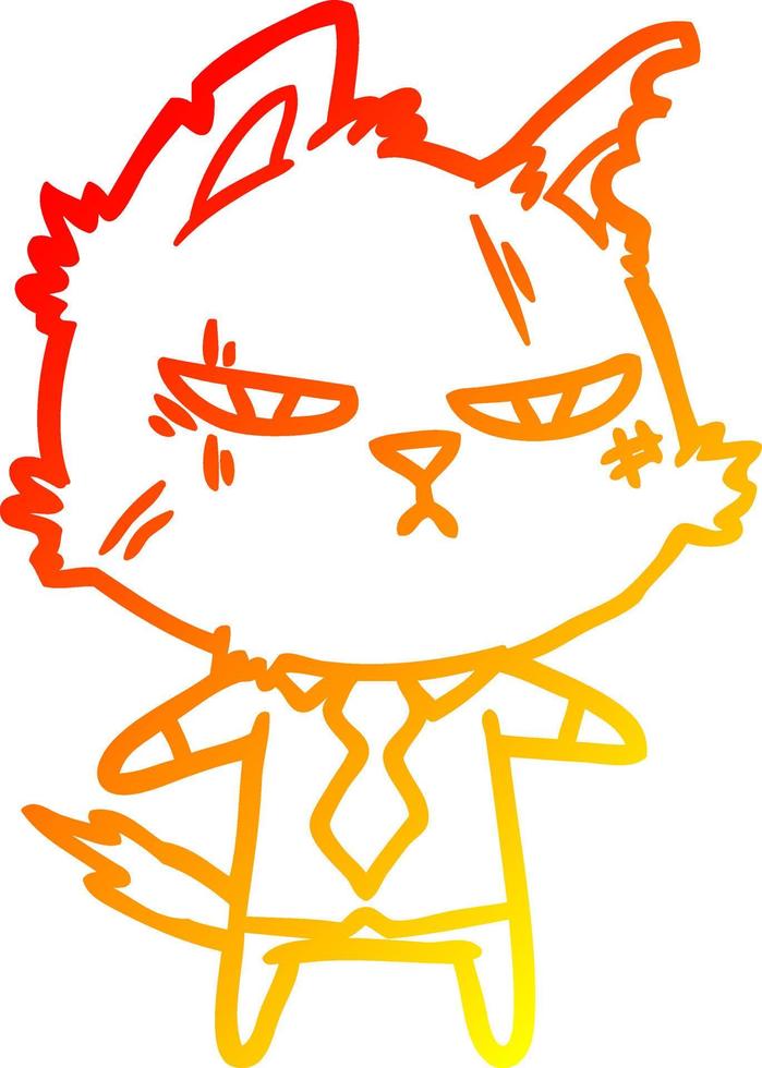 dibujo de línea de gradiente cálido gato de dibujos animados duro con camisa y corbata vector