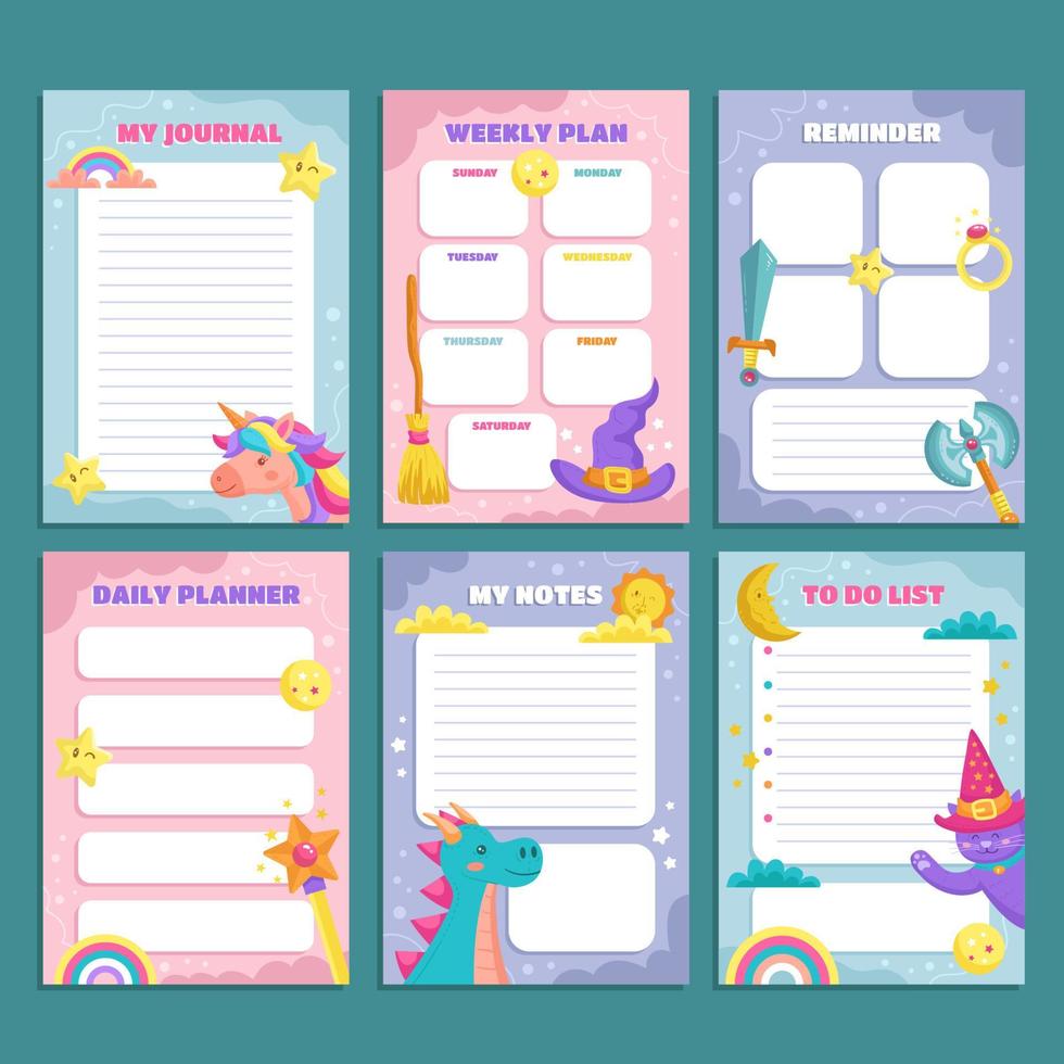 Journal Template with Fantasy Objects Pages vector