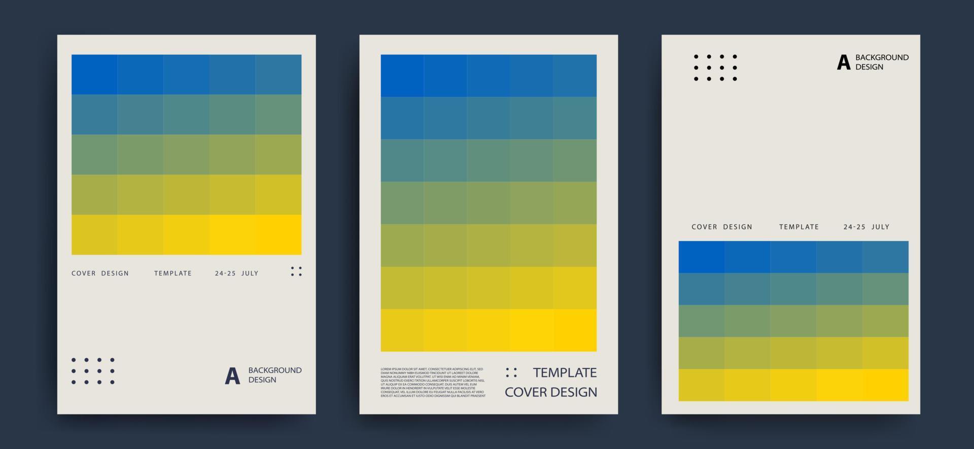 Set of modern geometric posters in trendy colors. Gradient transition with low resolution effect. Vector illustration.