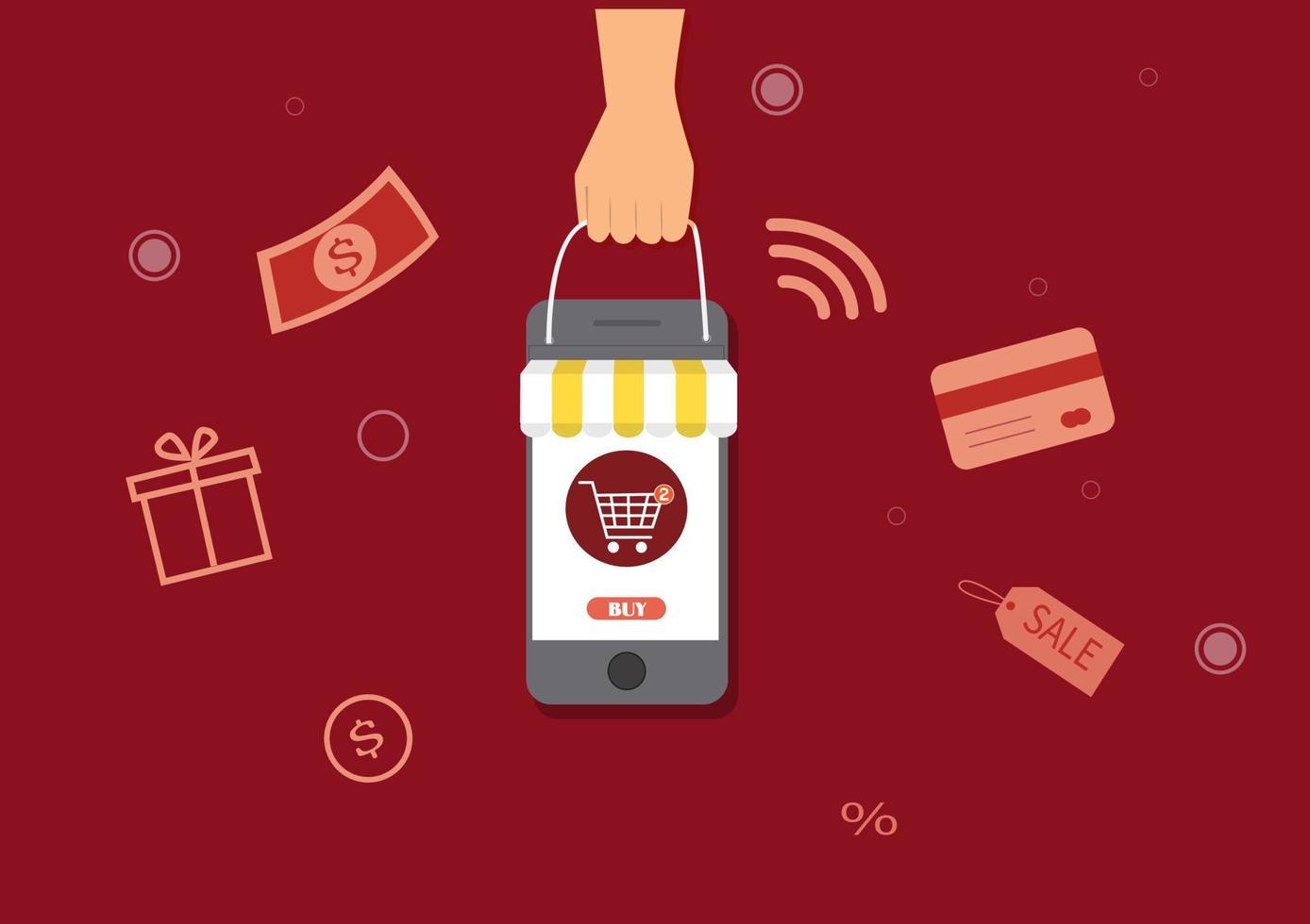 Reduce purchases on the online store. from the website on the mobile phone business marketing ideas vector illustration