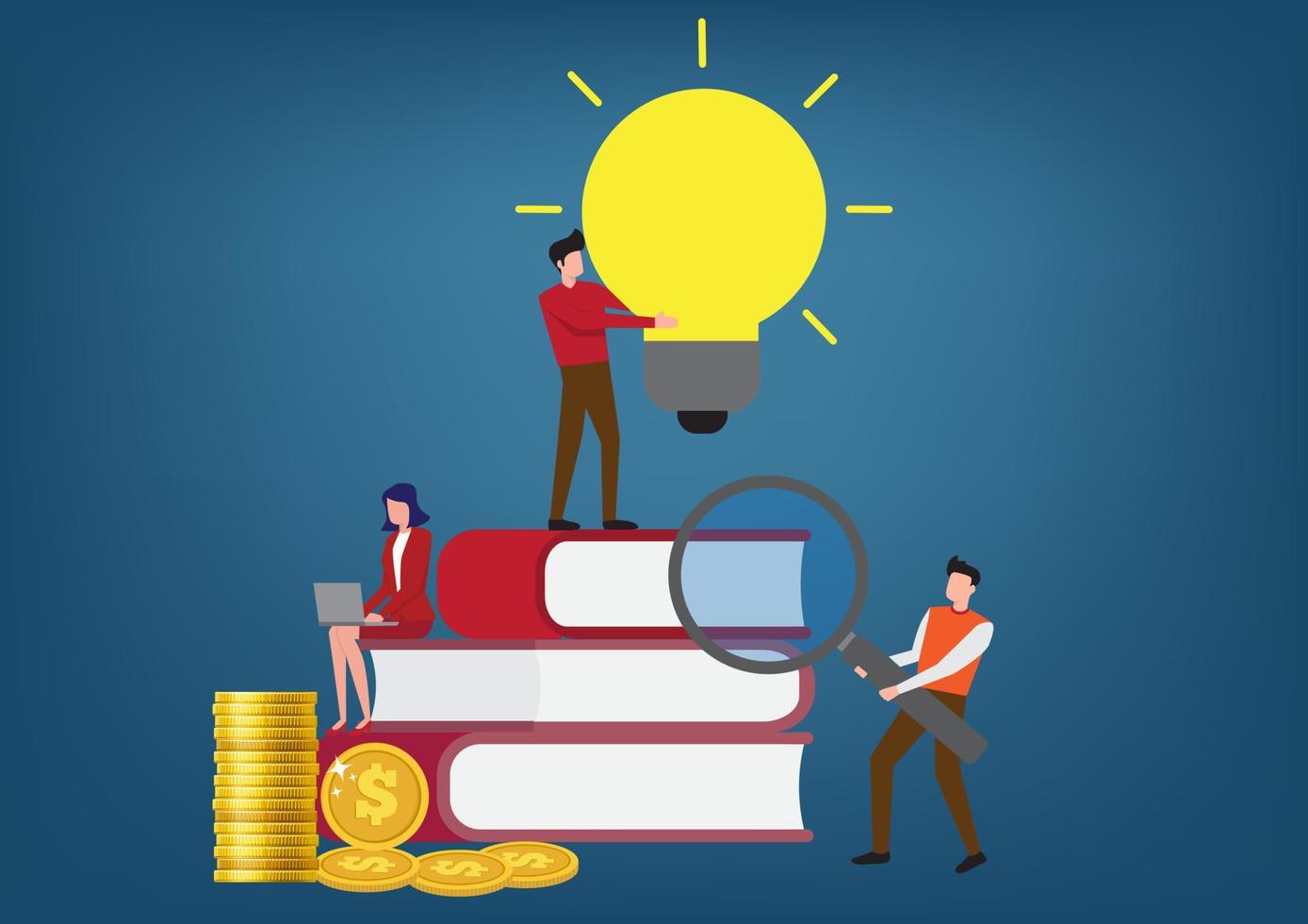 enhance investment knowledge find a way to accumulate wealth motivation for success A businessman who is committed to studying subjects to make money. vector