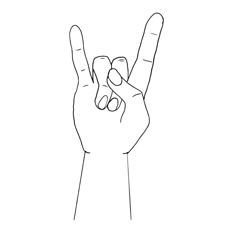 Hand with gesture doodle emblem, symbol isolated on white background. Grunge print, design element. Vector illustration