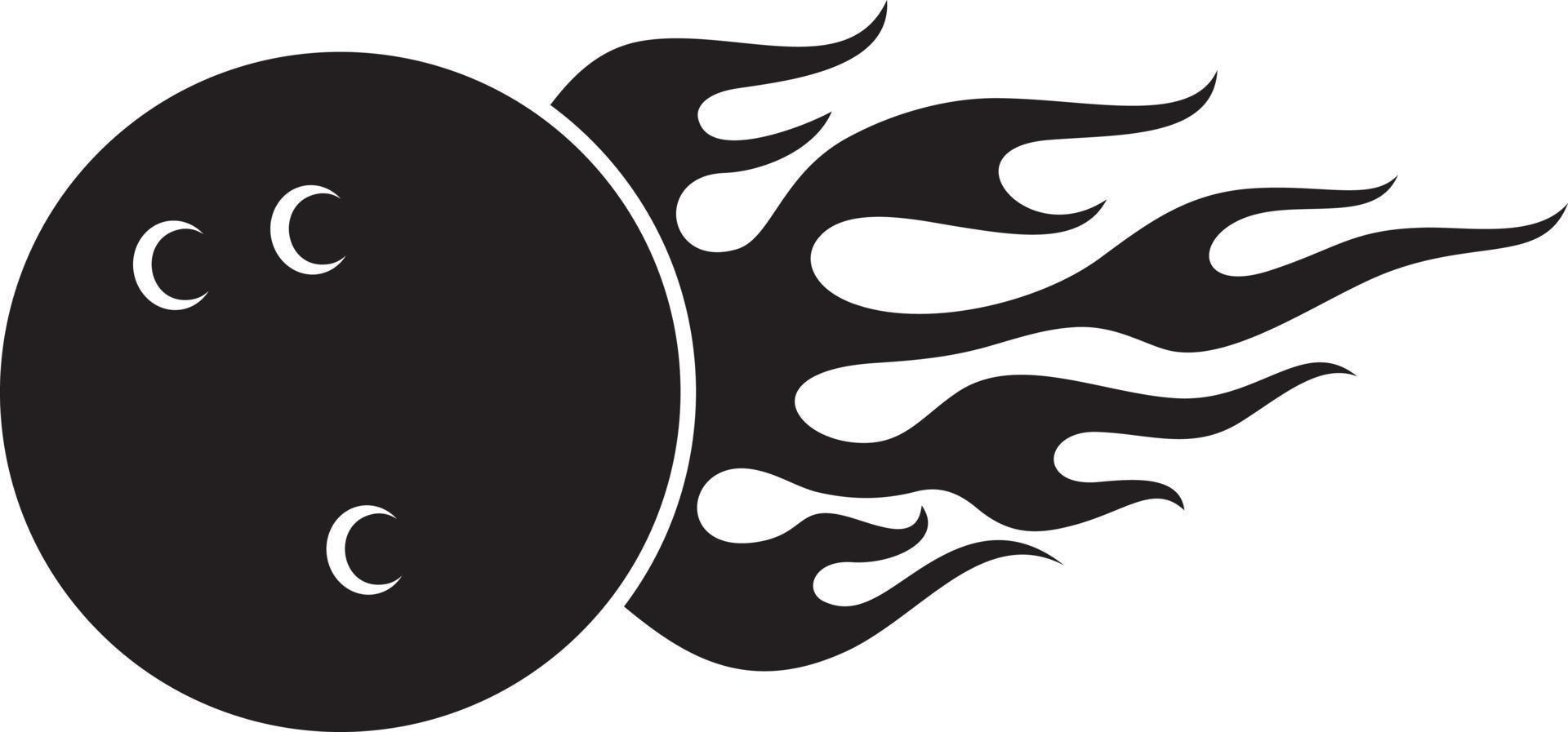 Flaming bowling ball black and white. Vector illustration.