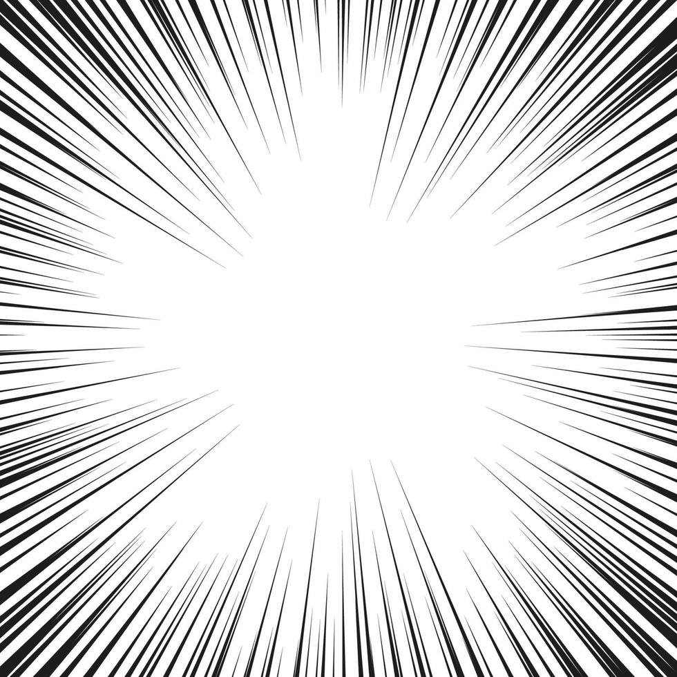 Fondo de líneas radiales en blanco y negro de cómic. Marco de velocidad de manga. acción de superhéroe. ilustración vectorial de explosión. sello cuadrado. vector