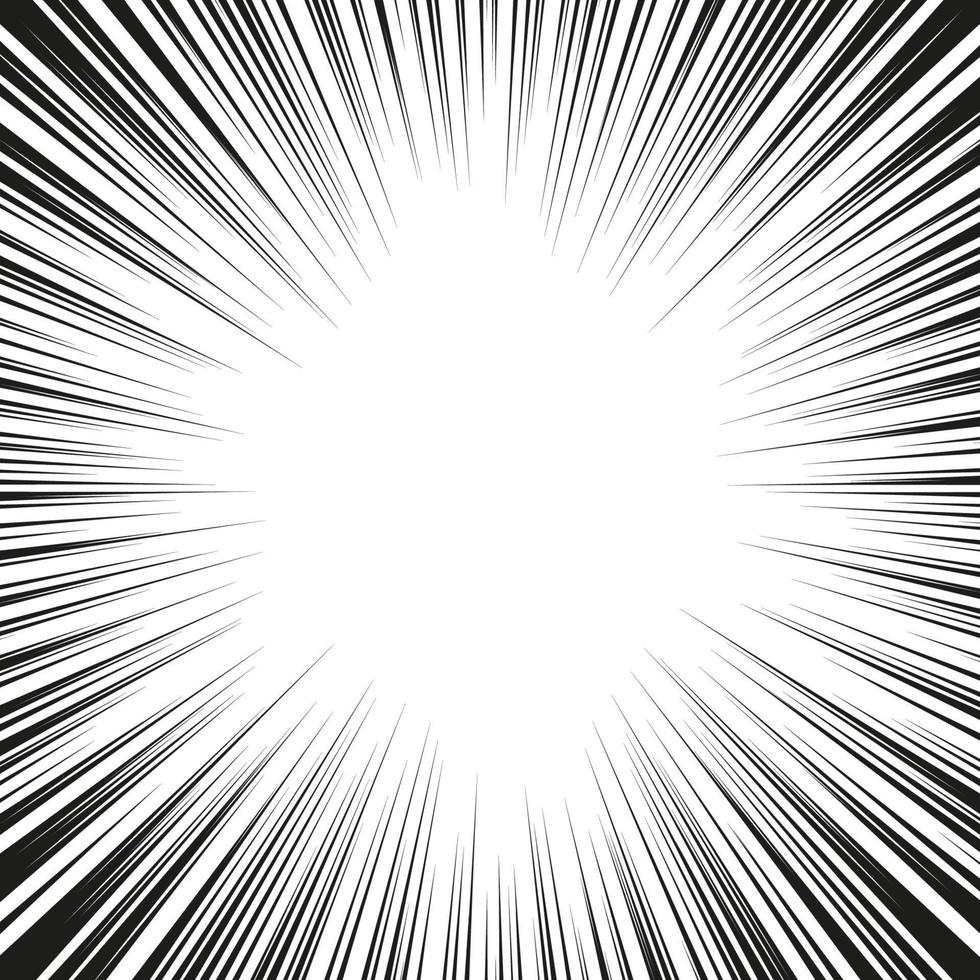 Comic book black and white radial lines background. Manga speed frame.Superhero action. Explosion vector illustration. Square stamp.