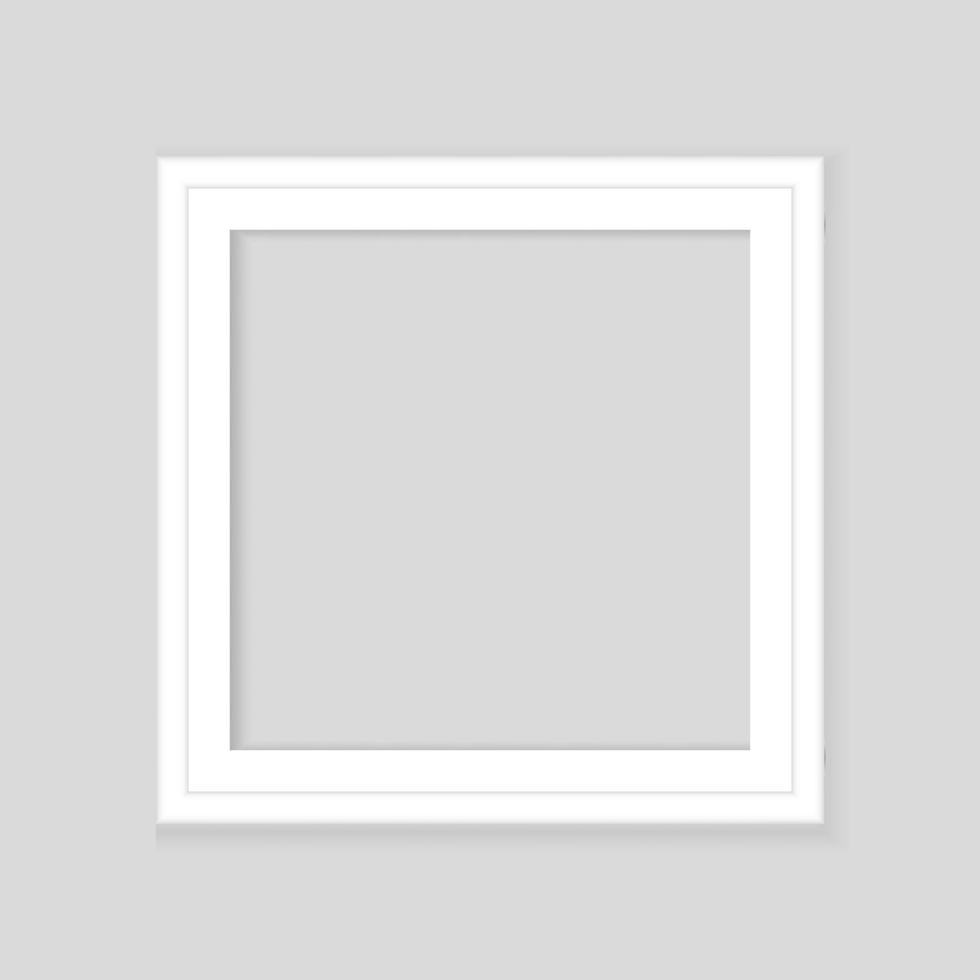 White square frame on gray wall with realistic shadows. Vector illustration. EPS10.