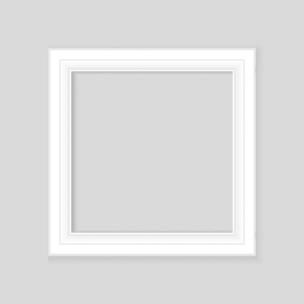 White square frame on gray wall with realistic shadows. Vector illustration. EPS10.