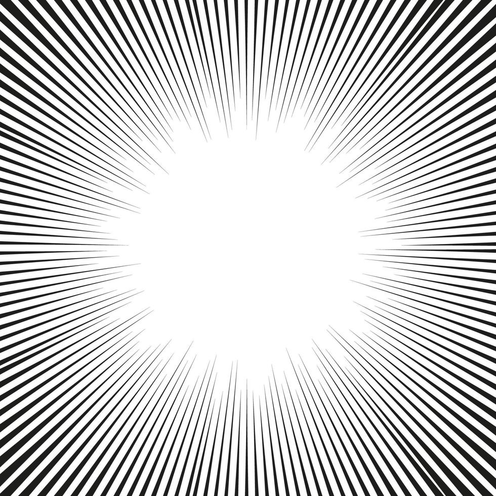 Comic book black and white radial lines background. Manga speed frame.Superhero action. Explosion vector illustration. Square stamp.