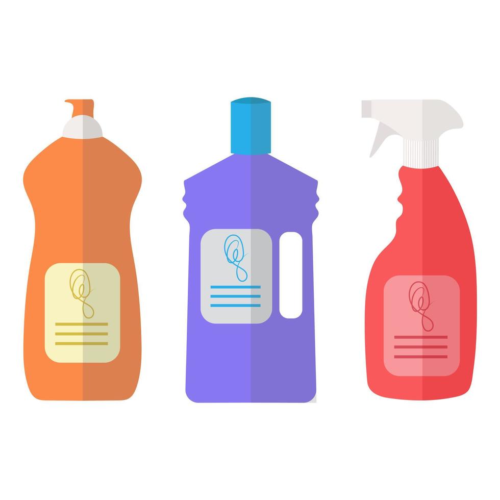 Cleaning and hygiene icons set. plastic bottles. Vector illustration.