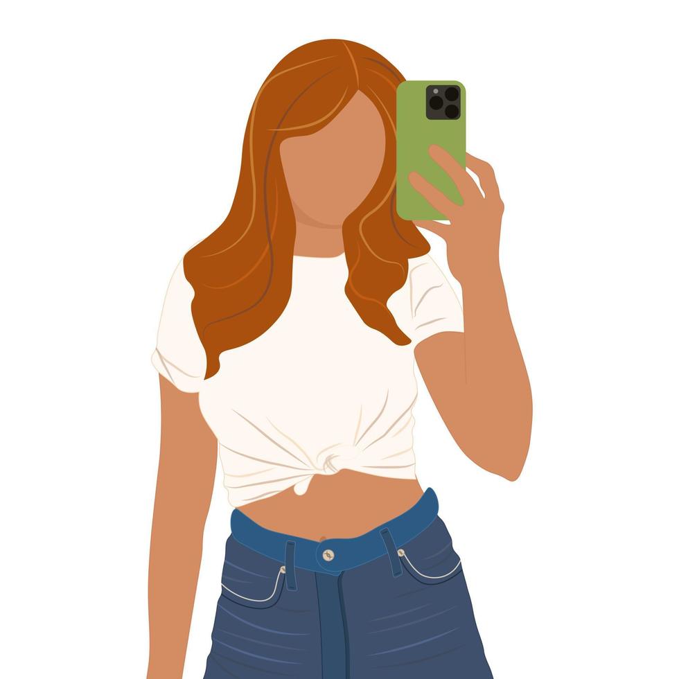 Girl with phone in style faceless. Vector illustration.