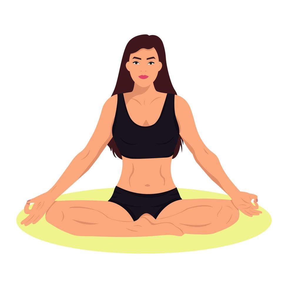 una mujer medita yoga. ilustración vectorial vector