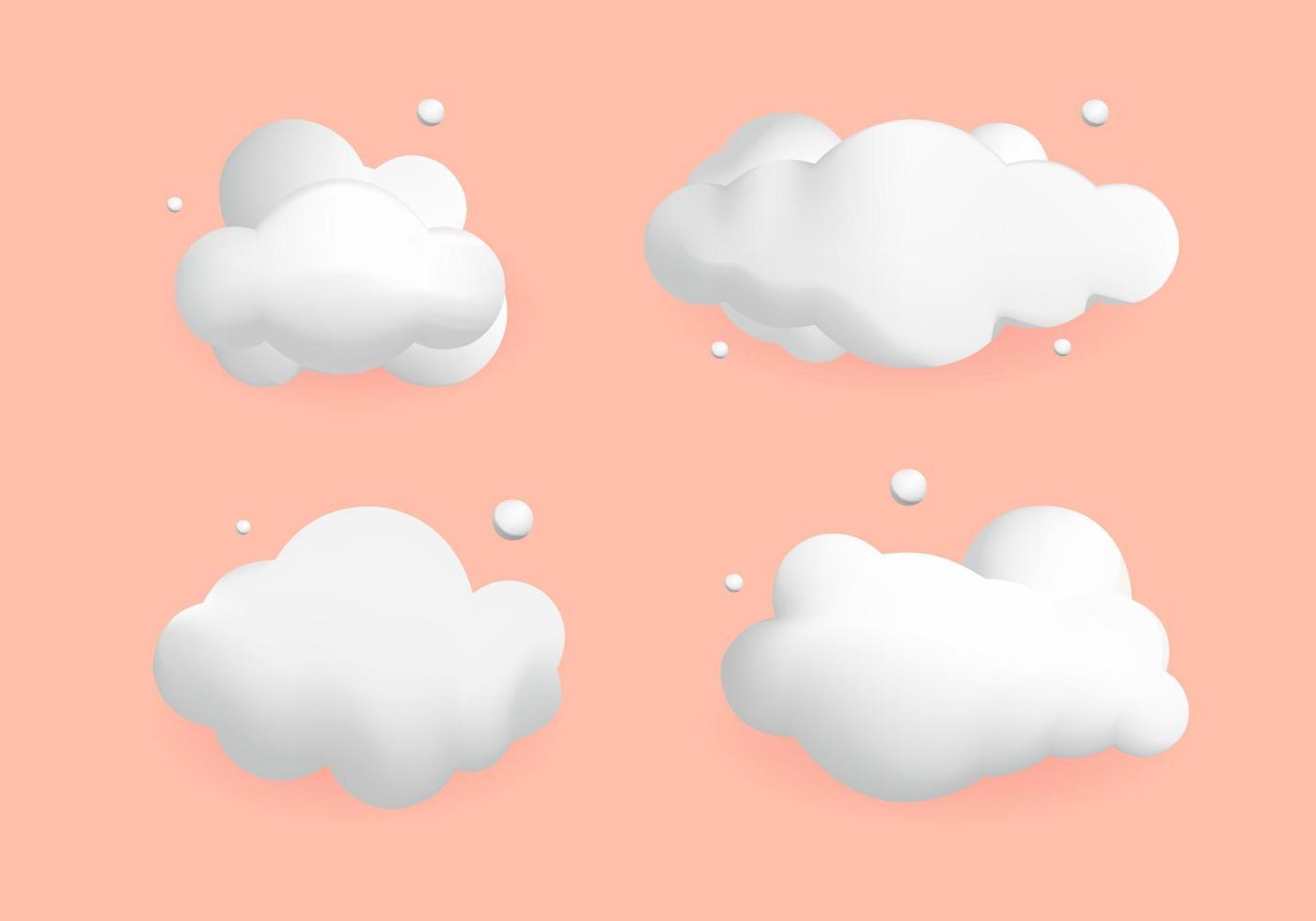 3d set white cloud design. Cute style vector decorations