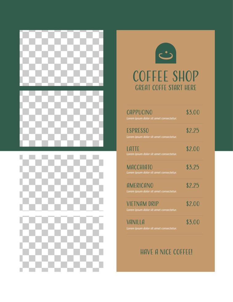 plantilla de diseño de menú de cafetería estética vector