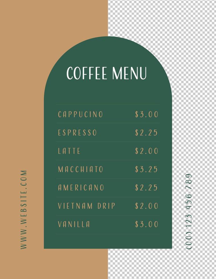 plantilla de diseño de menú de cafetería estética vector