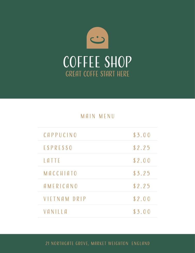 Aesthetic Coffee Shop Menu Design Template vector