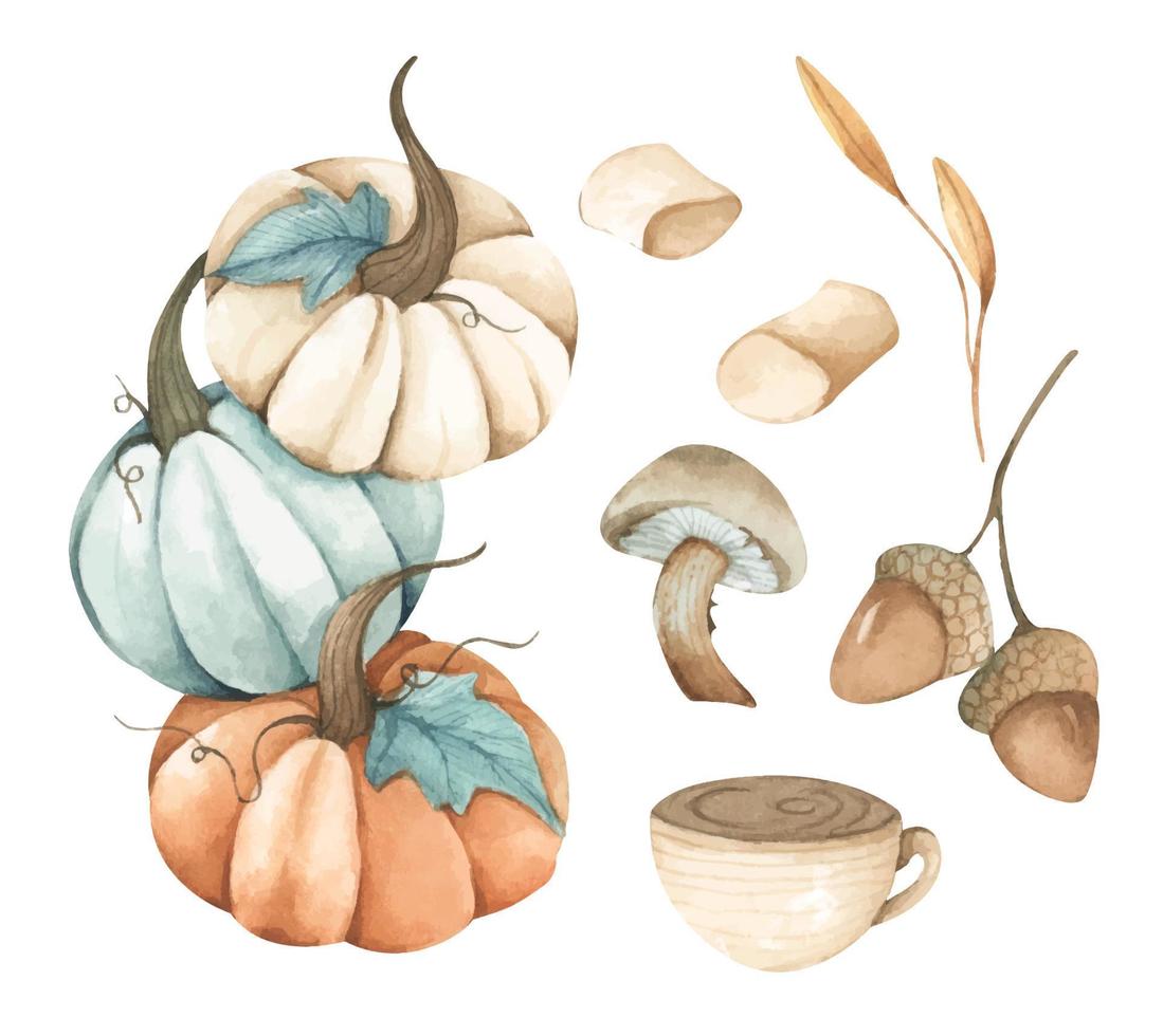 Watercolor autumn elements collection. vector