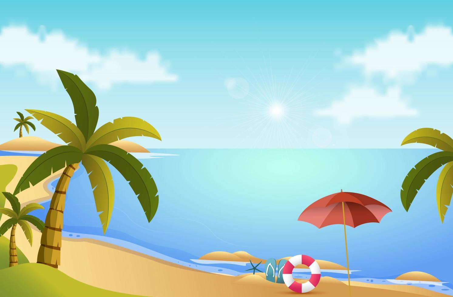 Sea beach with palm tree leaves background, summer Vector