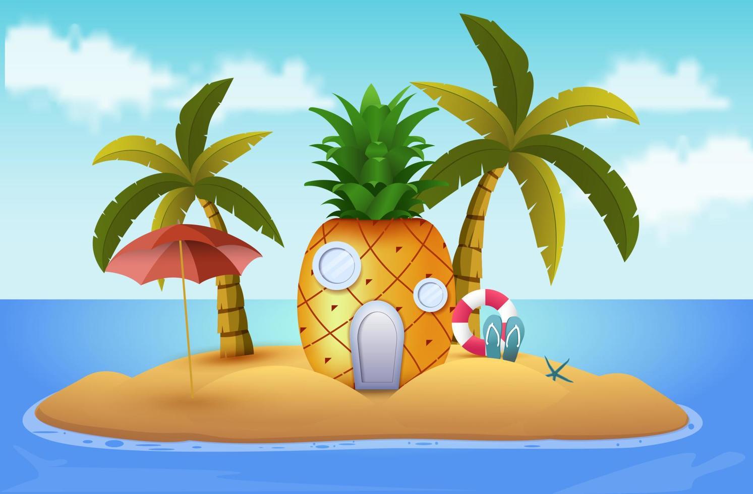 Island Beach Background With Cute Pineapple and coconut vector