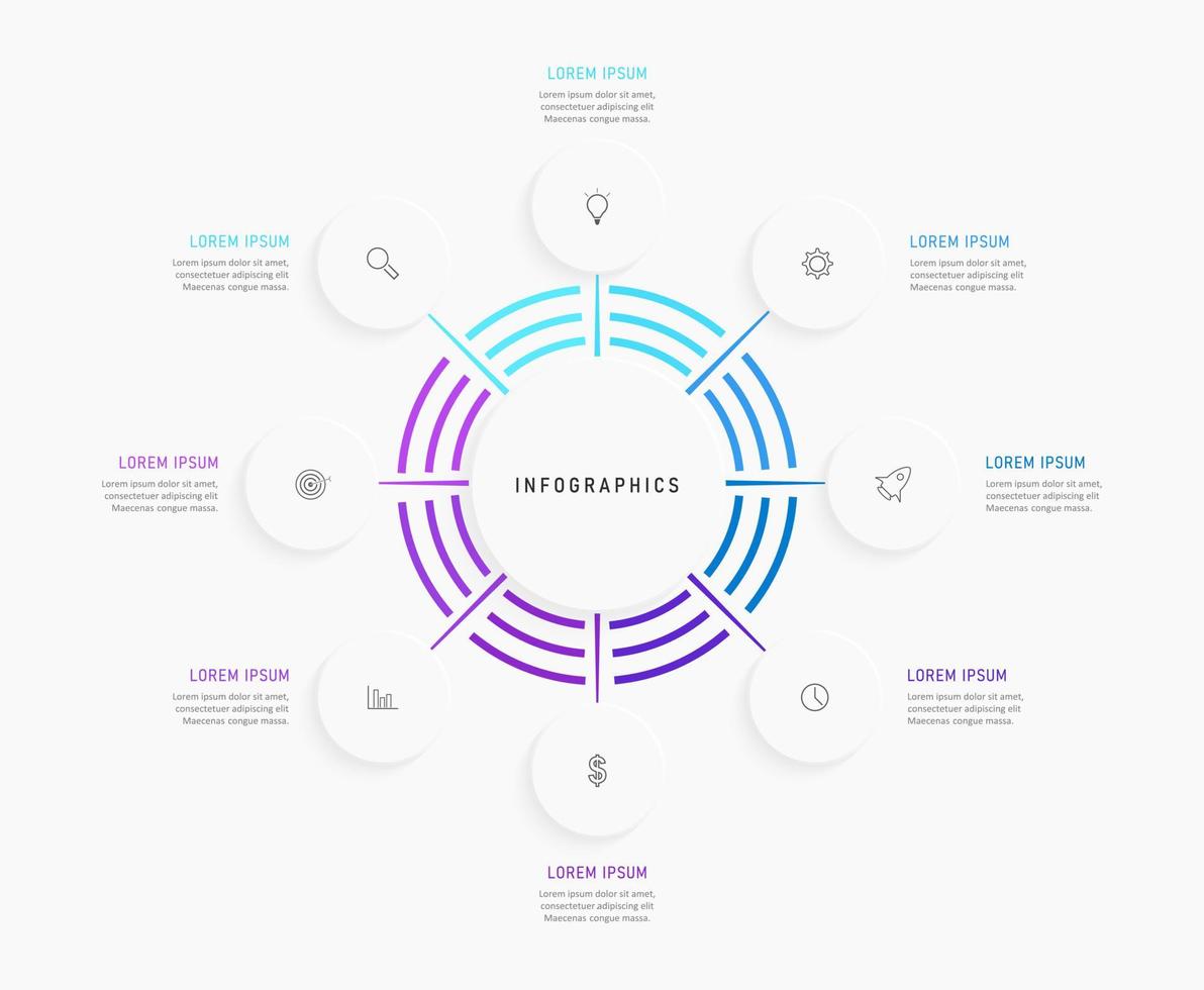 plantilla de diseño de etiquetas infográficas vectoriales con iconos y 8 opciones o pasos. se puede utilizar para diagramas de proceso, presentaciones, diseño de flujo de trabajo, banner, diagrama de flujo, gráfico de información. vector