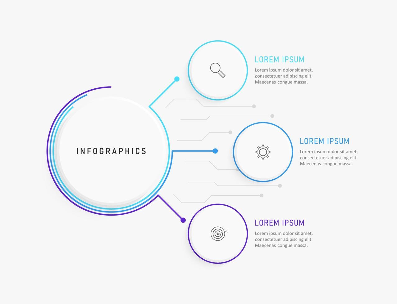 plantilla de diseño de etiquetas infográficas vectoriales con iconos y 3 opciones o pasos. se puede utilizar para diagramas de proceso, presentaciones, diseño de flujo de trabajo, banner, diagrama de flujo, gráfico de información. vector