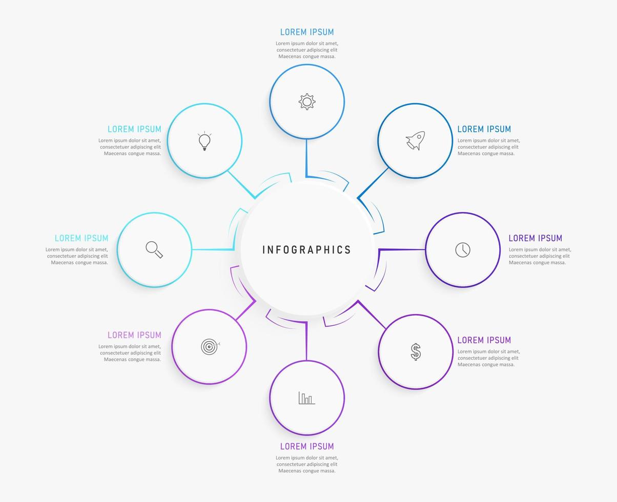 Vector Infographic label design template with icons and 8 options or steps. Can be used for process diagram, presentations, workflow layout, banner, flow chart, info graph.