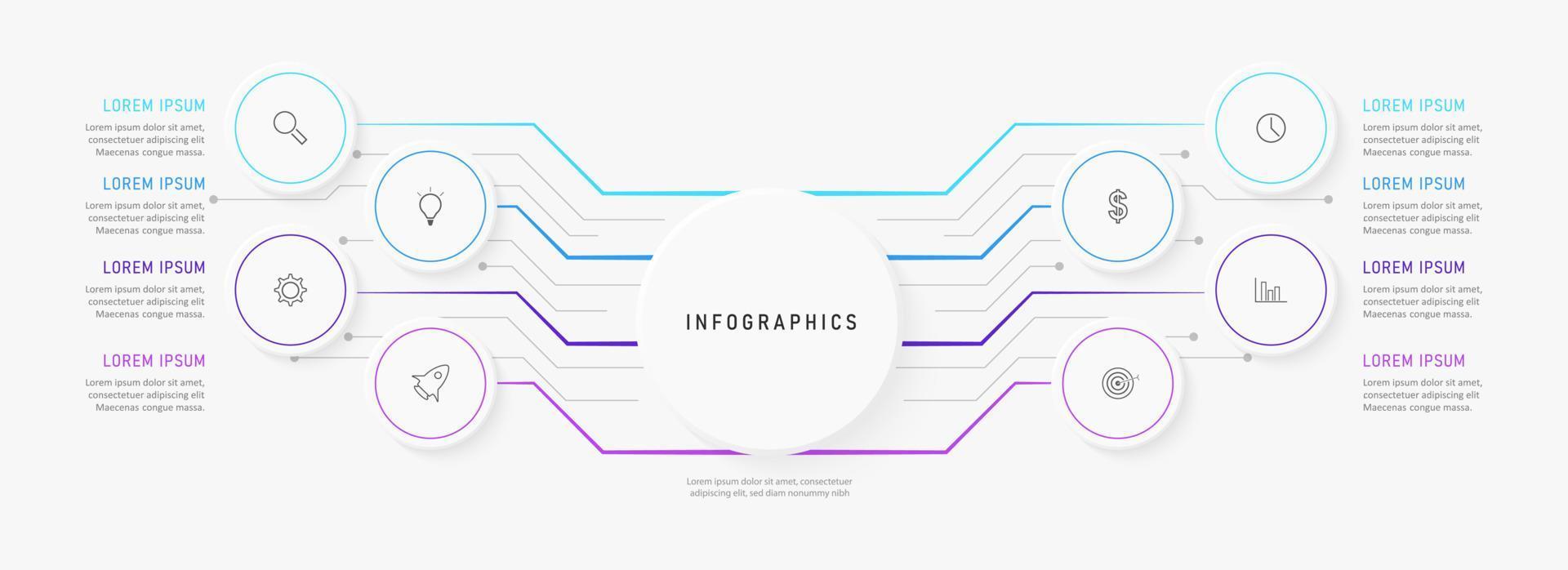 Vector Infographic label design template with icons and 8 options or steps. Can be used for process diagram, presentations, workflow layout, banner, flow chart, info graph.