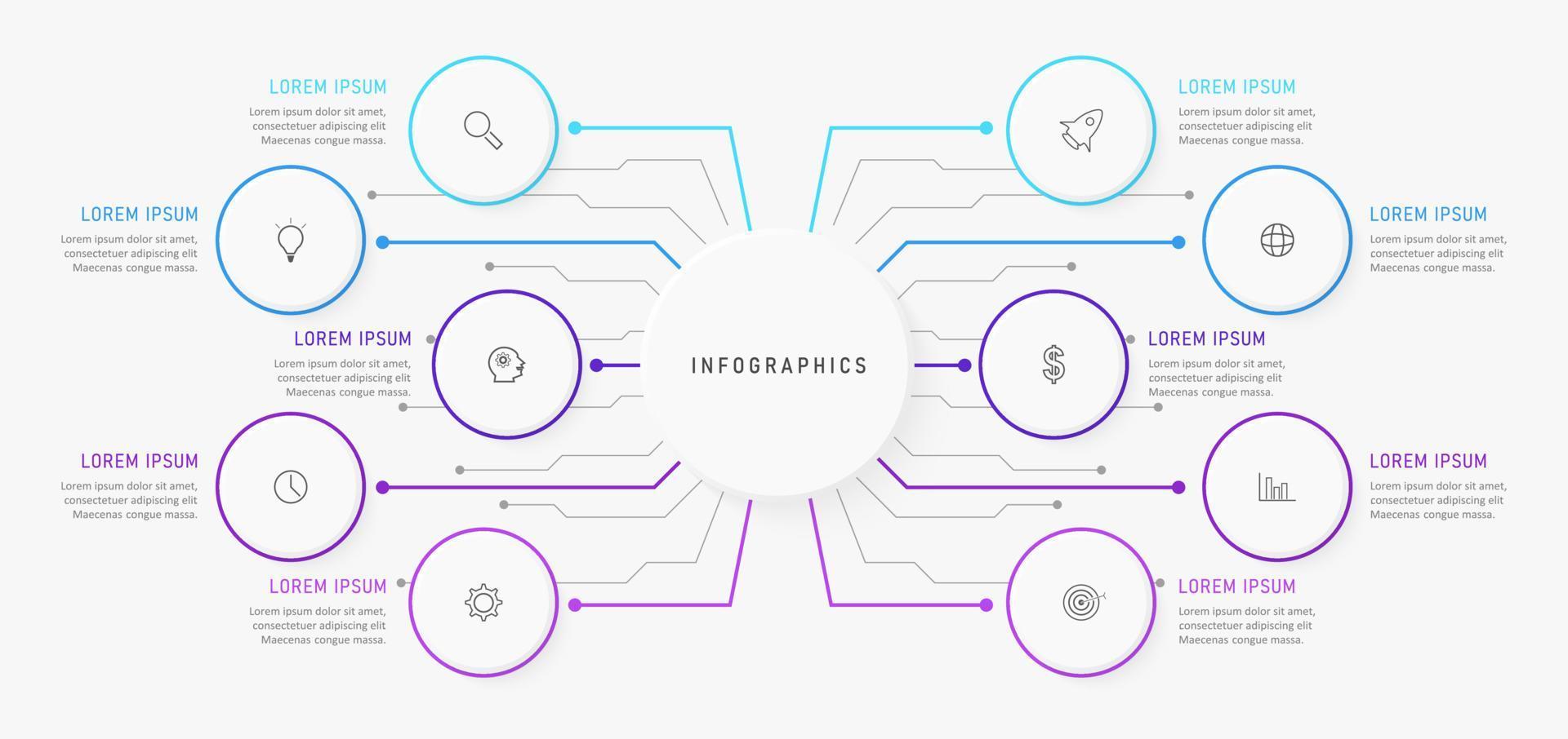 plantilla de diseño de etiquetas infográficas vectoriales con iconos y 10 opciones o pasos. se puede utilizar para diagramas de proceso, presentaciones, diseño de flujo de trabajo, banner, diagrama de flujo, gráfico de información. vector