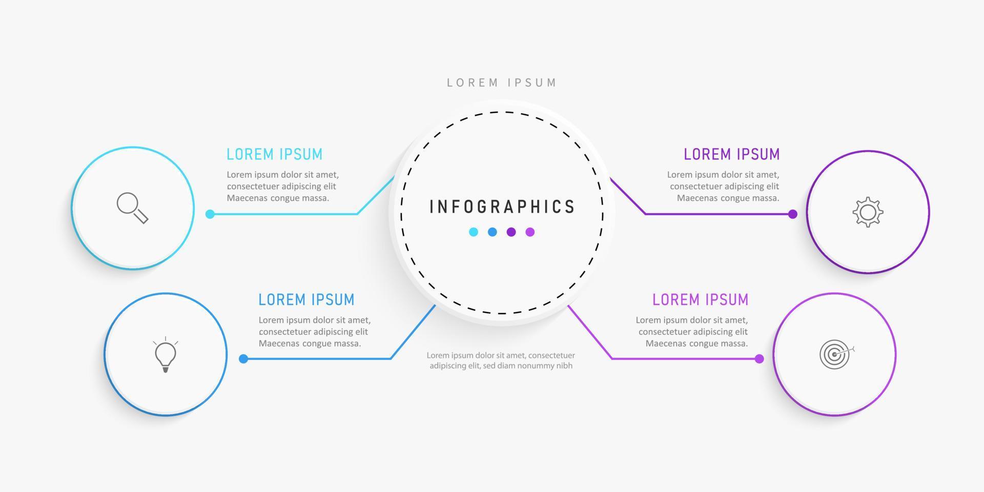 plantilla de diseño de etiquetas infográficas vectoriales con iconos y 4 opciones o pasos. se puede utilizar para diagramas de proceso, presentaciones, diseño de flujo de trabajo, banner, diagrama de flujo, gráfico de información. vector