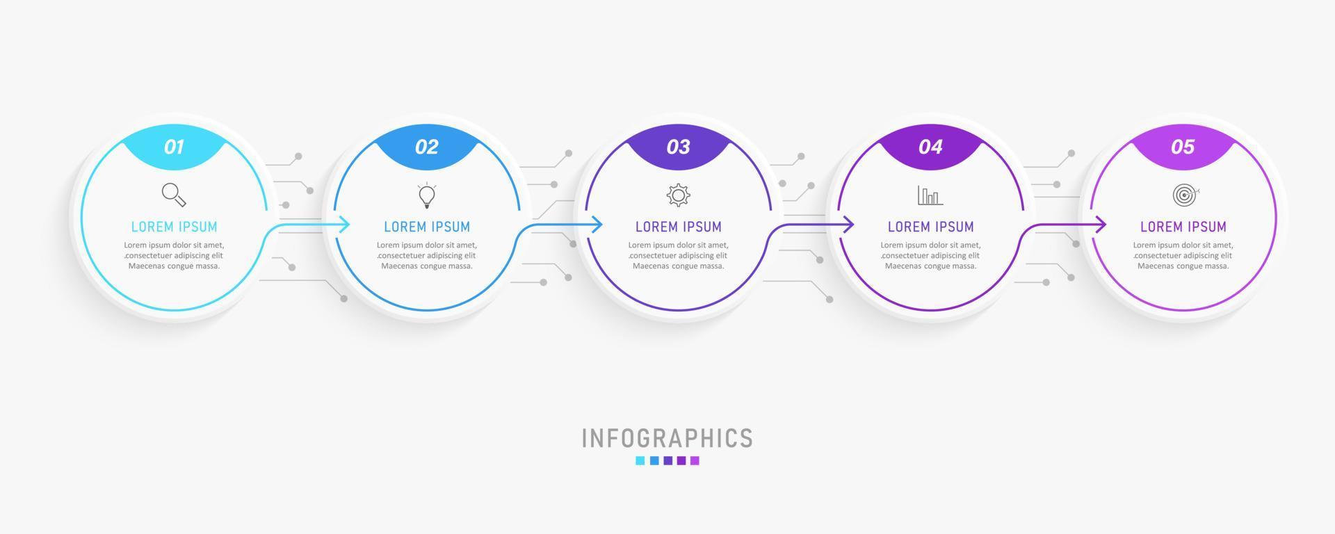 plantilla de diseño de etiquetas infográficas vectoriales con iconos y 5 opciones o pasos. se puede utilizar para diagramas de proceso, presentaciones, diseño de flujo de trabajo, banner, diagrama de flujo, gráfico de información. vector