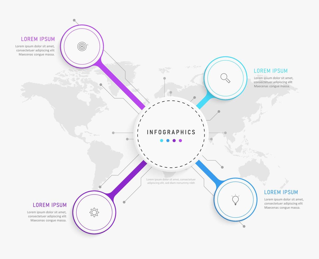 plantilla de diseño de etiquetas infográficas vectoriales con iconos y 4 opciones o pasos. se puede utilizar para diagramas de proceso, presentaciones, diseño de flujo de trabajo, banner, diagrama de flujo, gráfico de información. vector