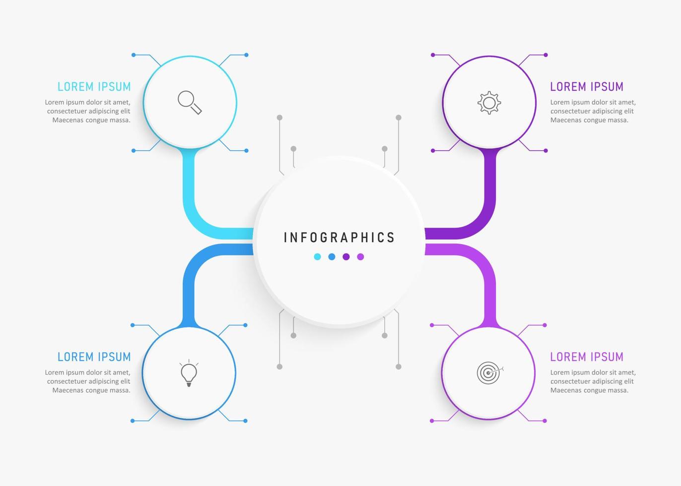 plantilla de diseño de etiquetas infográficas vectoriales con iconos y 4 opciones o pasos. se puede utilizar para diagramas de proceso, presentaciones, diseño de flujo de trabajo, banner, diagrama de flujo, gráfico de información. vector