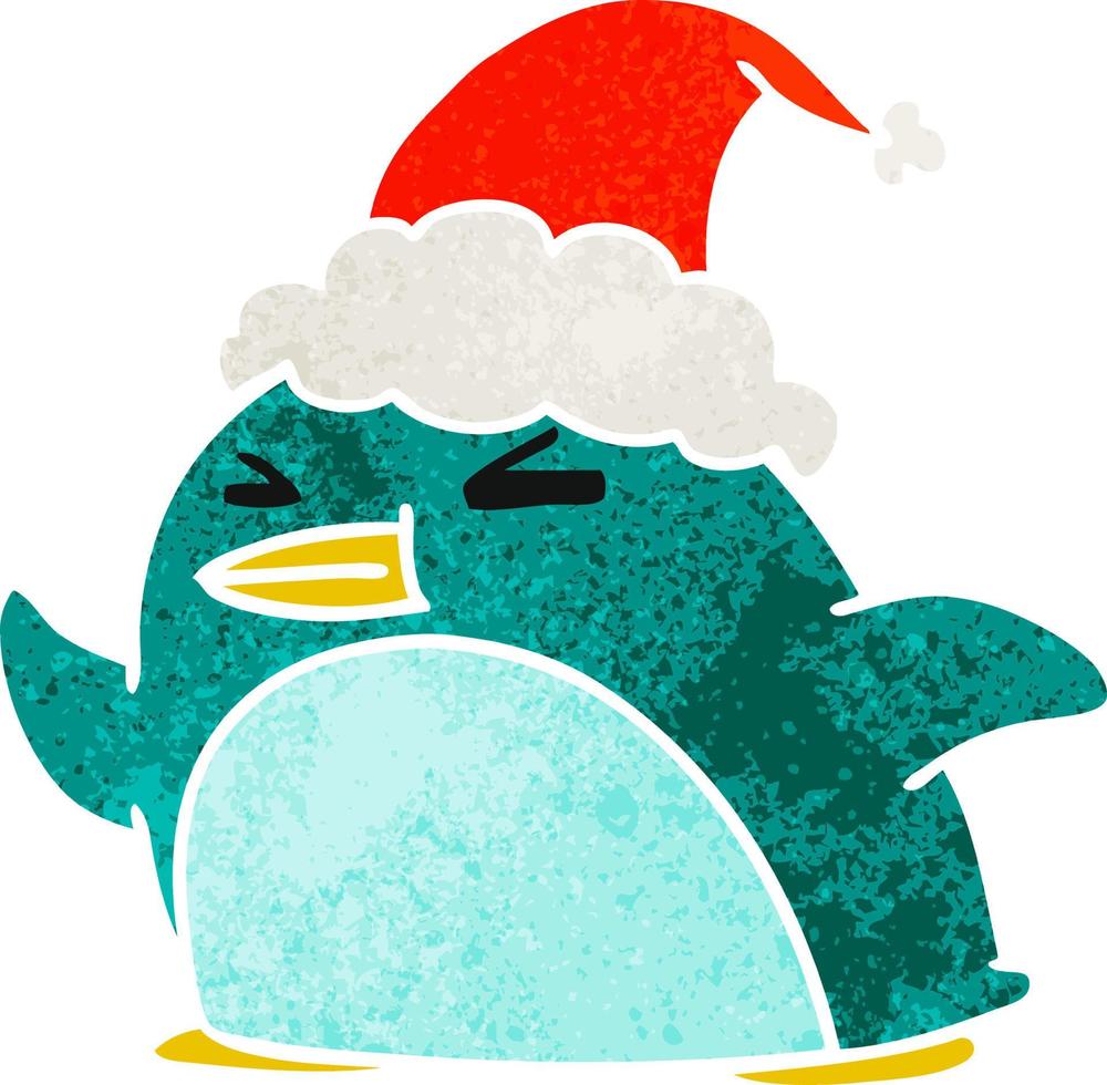 christmas retro cartoon of kawaii penguin vector