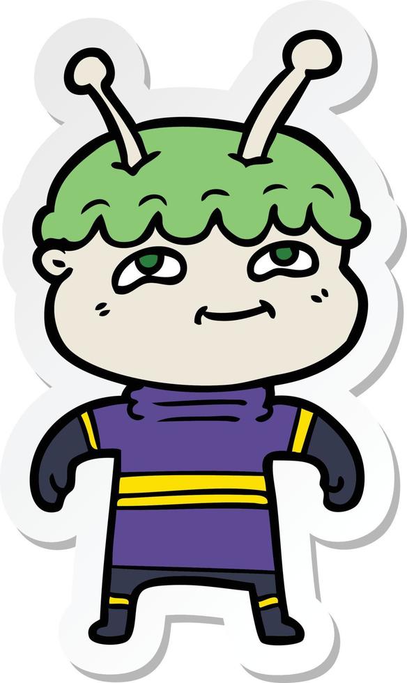 sticker of a friendly cartoon spaceman vector