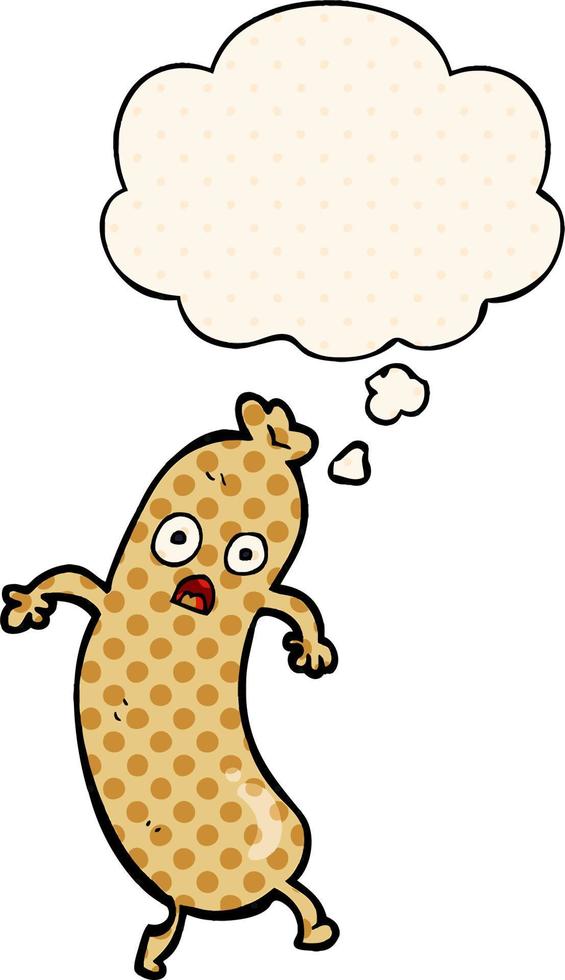 cartoon sausage and thought bubble in comic book style vector