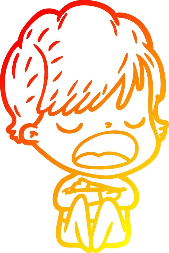 warm gradient line drawing cartoon woman talking vector