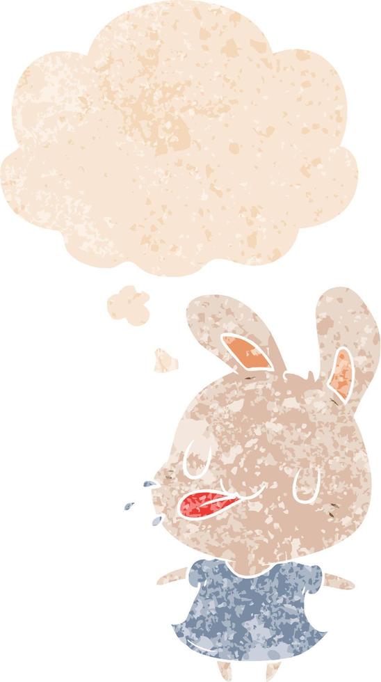 cartoon rabbit and thought bubble in retro textured style vector