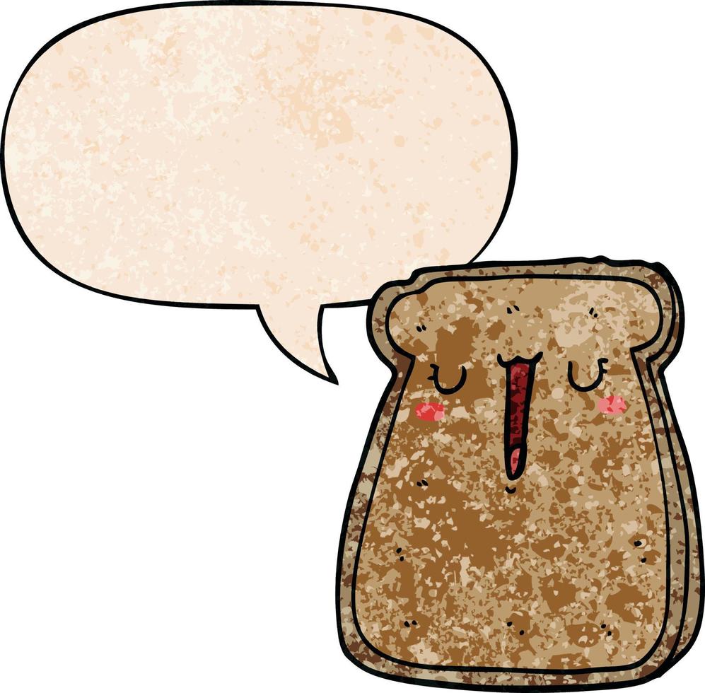 cartoon toast and speech bubble in retro texture style vector